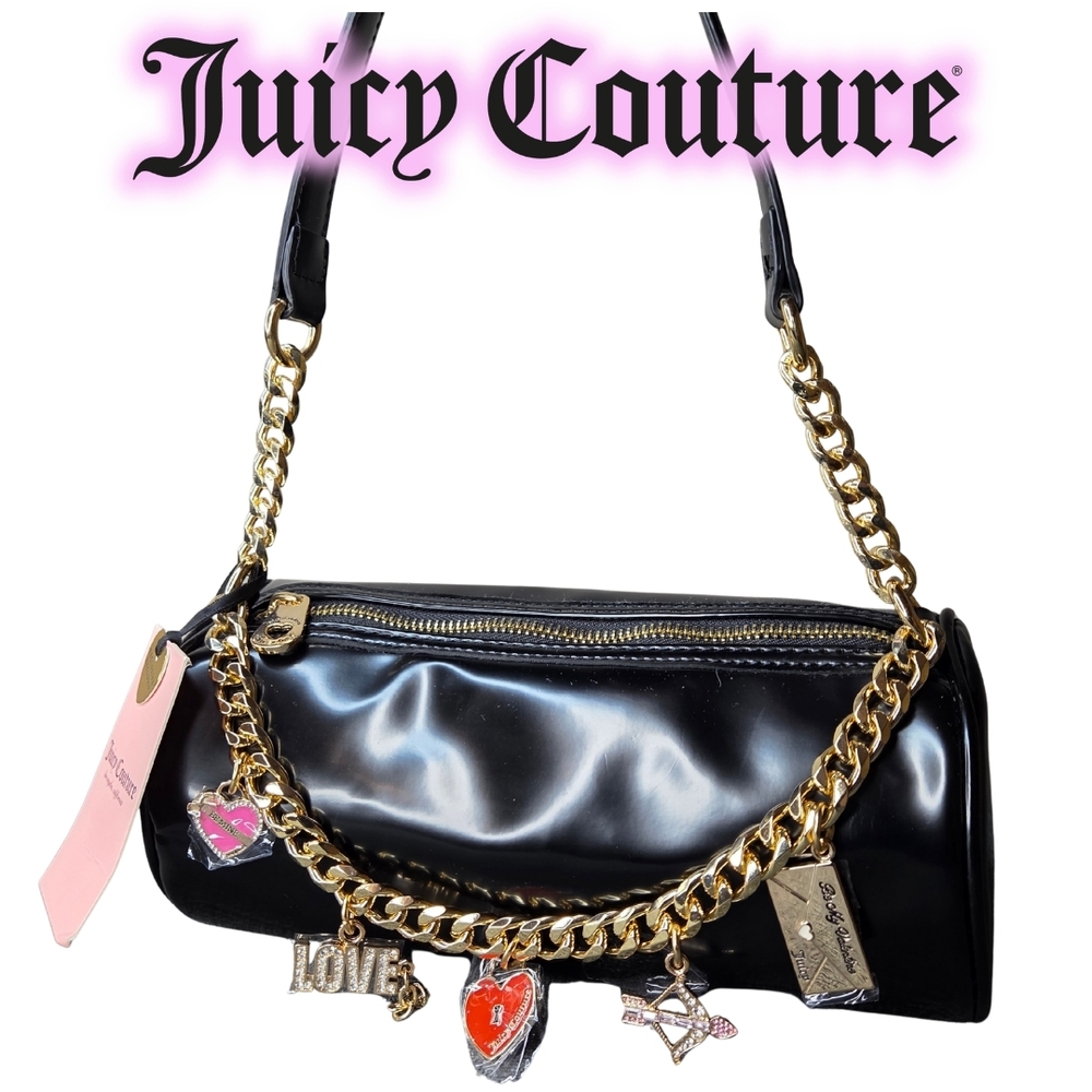 Juicy Couture Love Comes Softly Black Shoulder Bag With Gold Accents